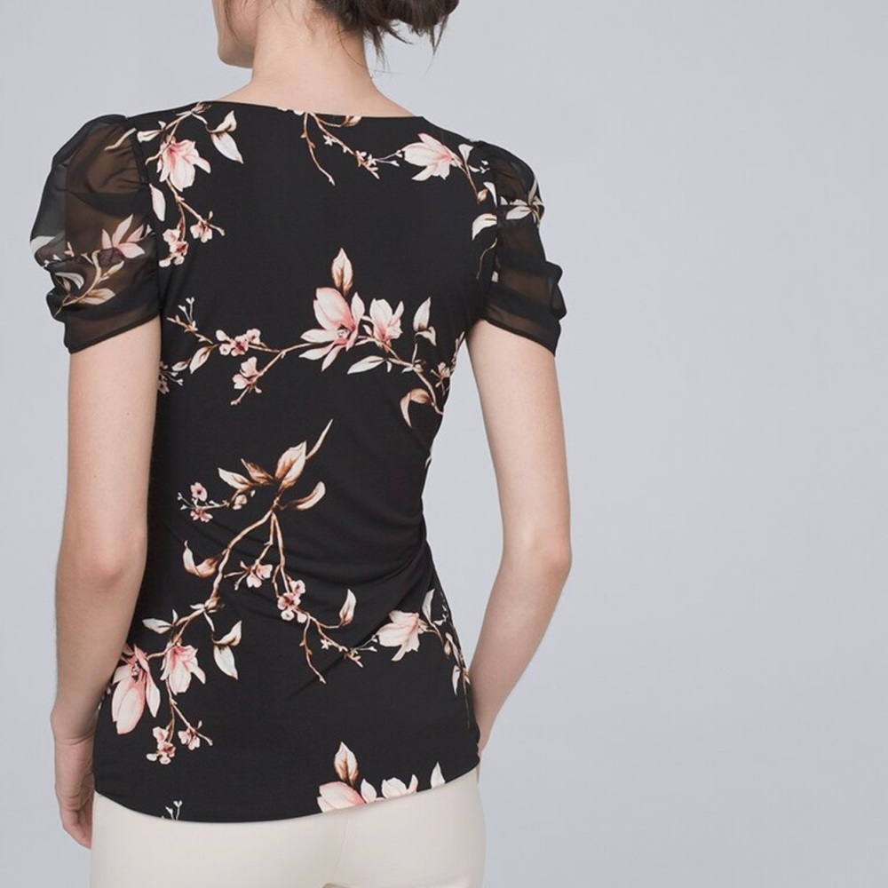 NWT Whbm Sheer-Sleeve Ruched Top, Xxs ($69) - Picture 2 of 7
